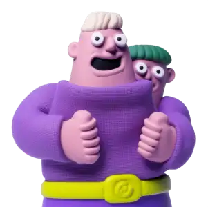 Two stylized 3D friends standing together